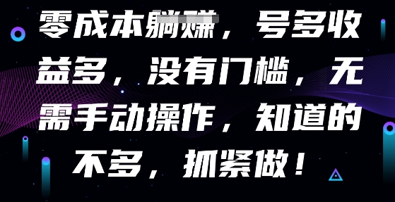 零成本全自动，号多收益多，没有门槛，无需手动-青年云网创—高质量项目商城