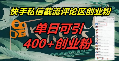 快手私信截流创业粉,一天引流400+-青年云网创—高质量项目商城